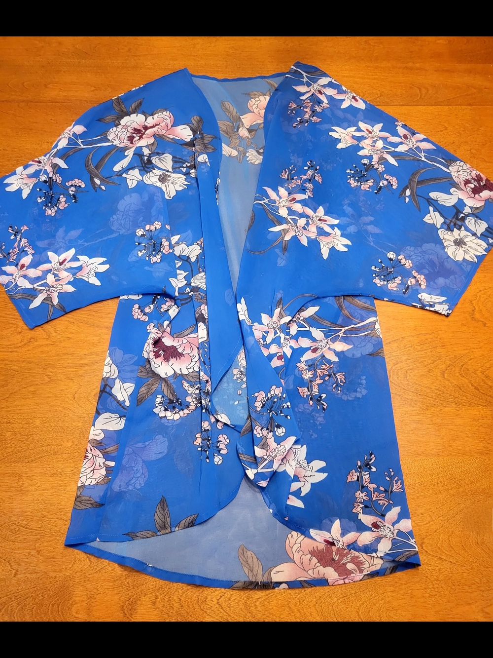 Floral Open-Front Blue Kimono Top | S
